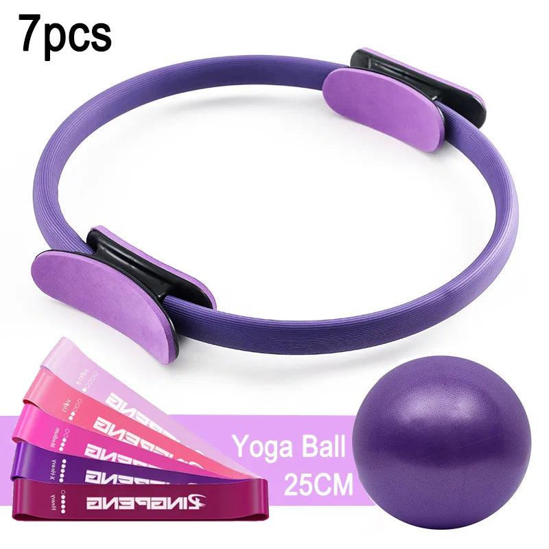 7 Pilates Essentials Set ( 5 resistance bands + Pilates Ring + Pilates Ball)