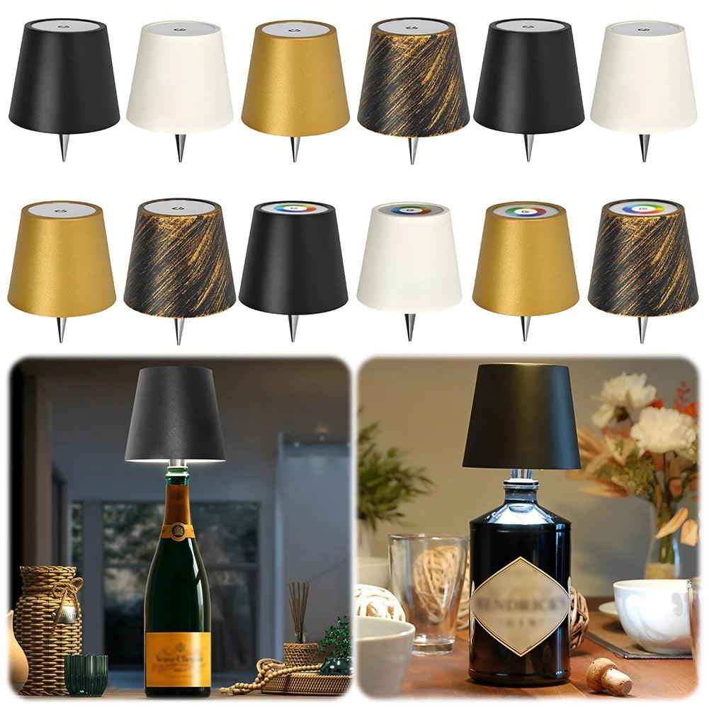 Modern LED bottle lamp on white background, stylish home decor