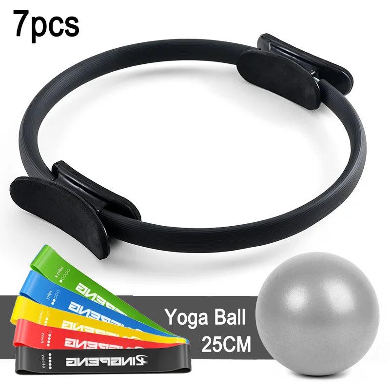 7 Pilates Essentials Set ( 5 resistance bands + Pilates Ring + Pilates Ball)